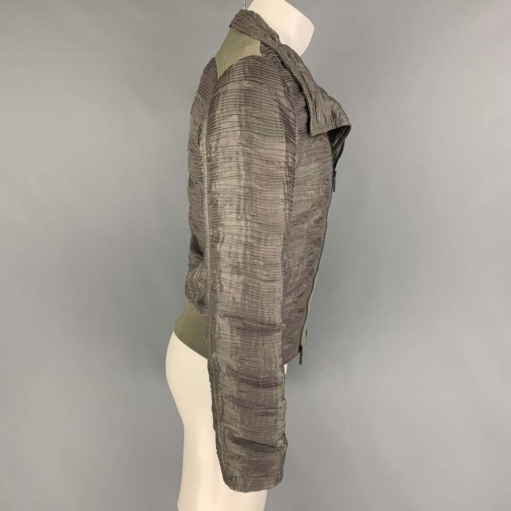 EMPORIO ARMANI Olive Ruched Polyester Asymmetrical Jacket - Picture 2 of 6